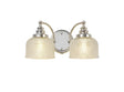 Gray Switched Double Wall Light, 2 x E27 Polished Nickel/Prismatic Glass