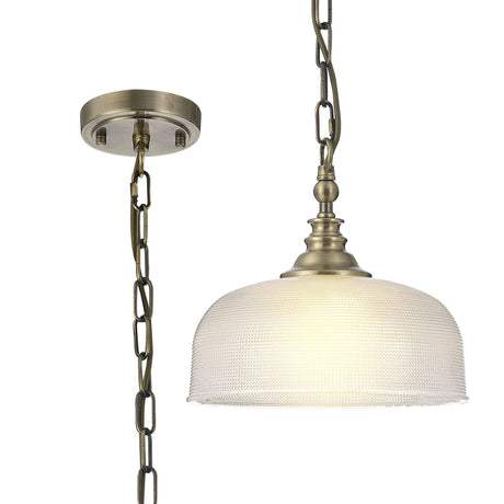 Gray Flush/Single Pendant, 1 Light Adjustable E27, Antique Brass/Prismatic Glass