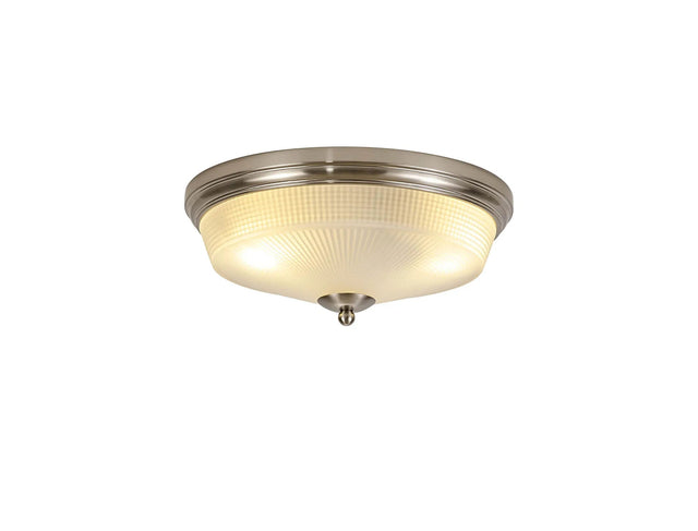 Gray 2 x E27 Flush Ceiling Light, Satin Nickel/Frosted Glass