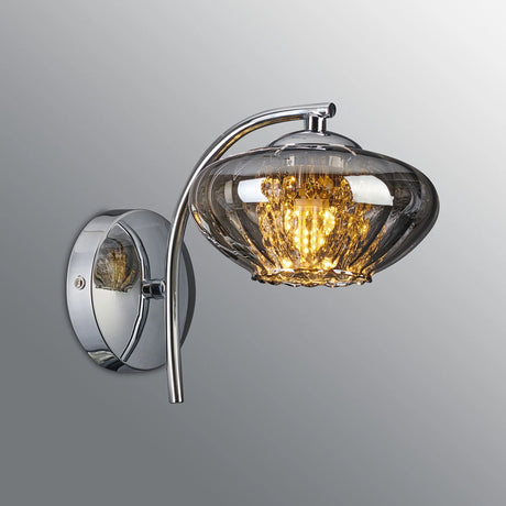 Greaves Wall Lamp, 1 x G9, Polished Chrome/Smoked Glass/Clear Crystal