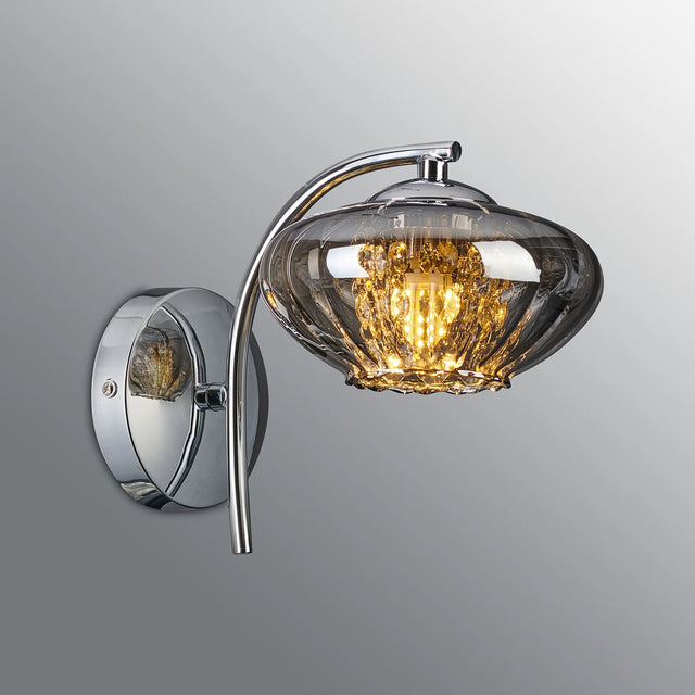 Greaves Wall Lamp, 1 x G9, Polished Chrome/Smoked Glass/Clear Crystal
