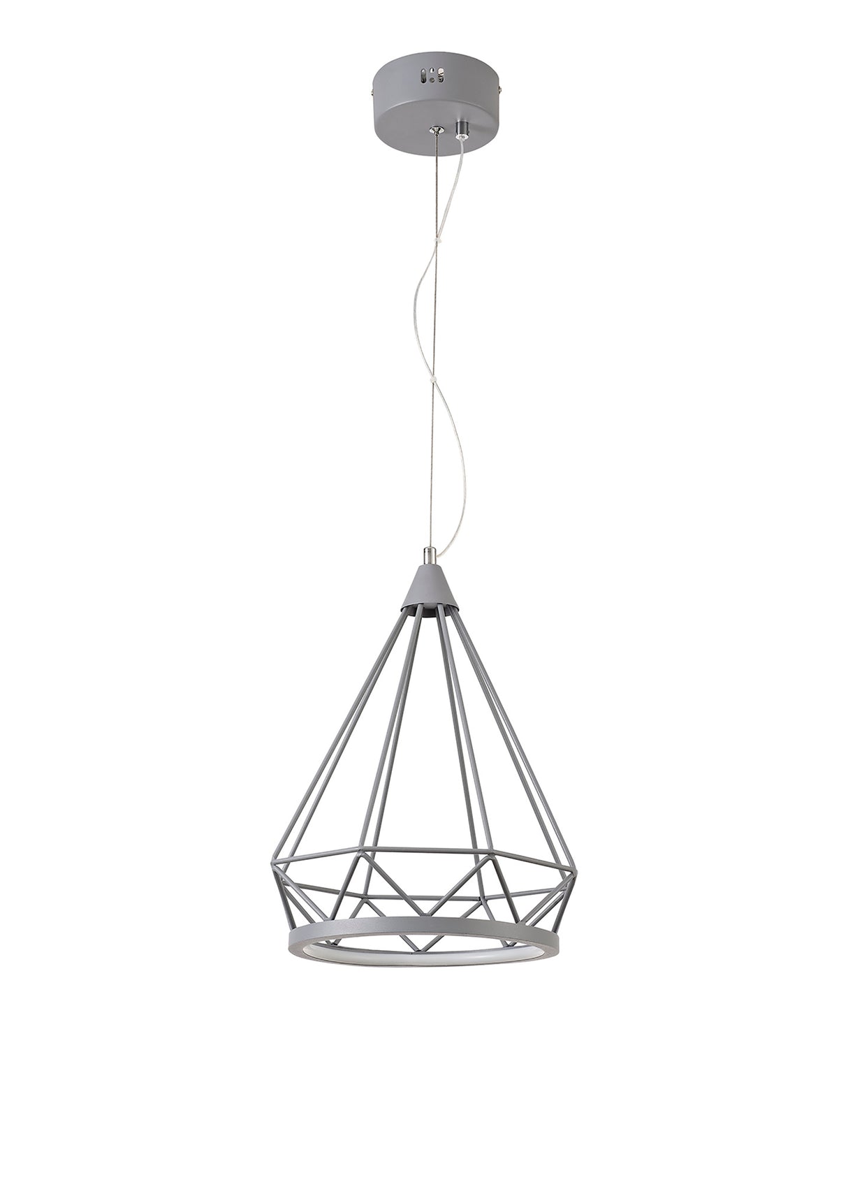 Greenwood Small Diamond Pendant, 1 x 8W LED, 3700K, Matt Grey, 3yrs Warranty