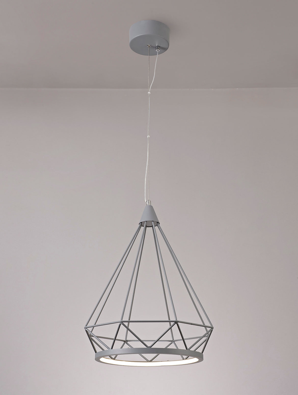 Greenwood Large Diamond Pendant, 1 x 10W LED, 3700K, Matt Grey, 3yrs Warranty