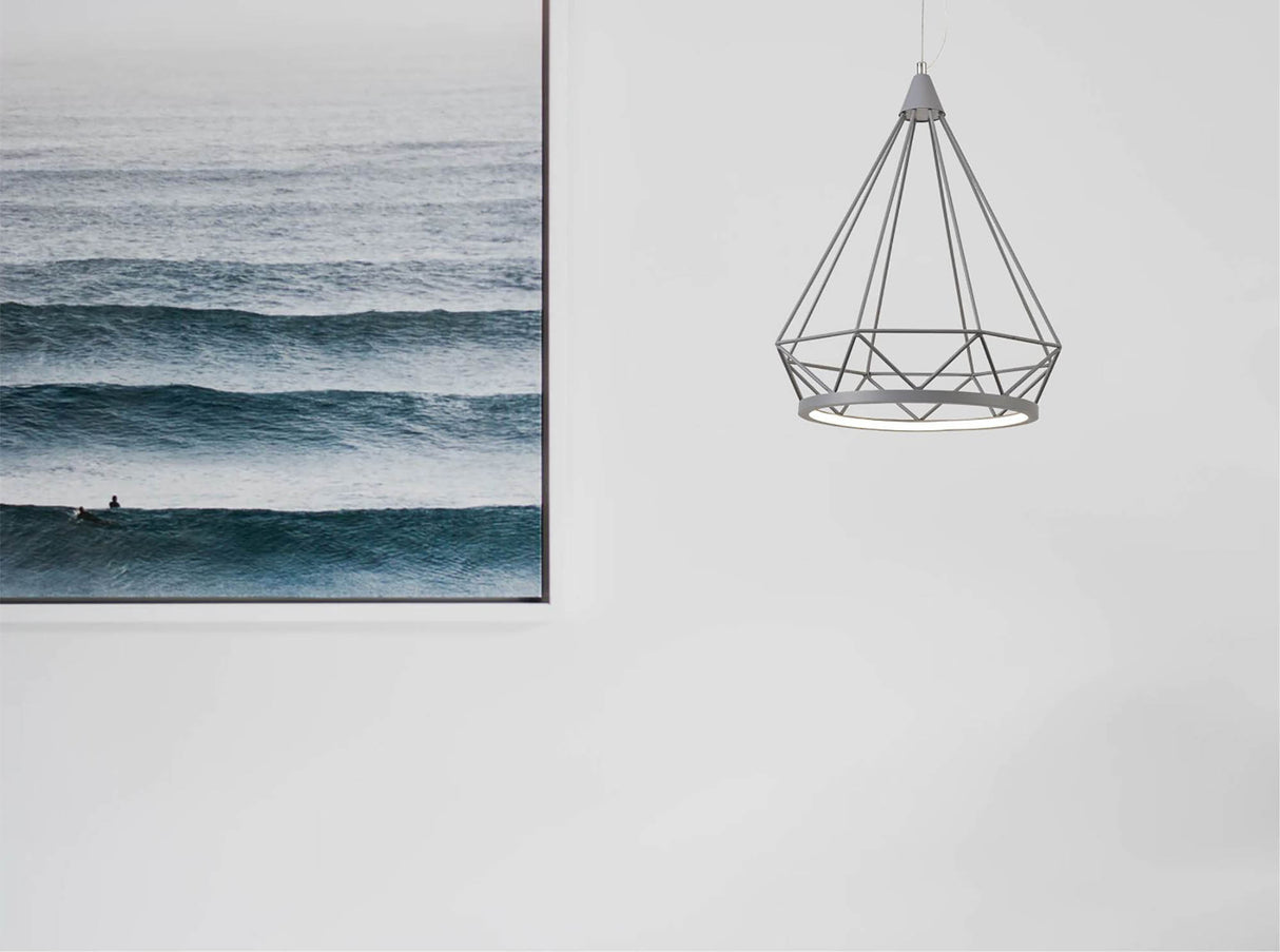 Greenwood Small Diamond Pendant, 1 x 8W LED, 3700K, Matt Grey, 3yrs Warranty