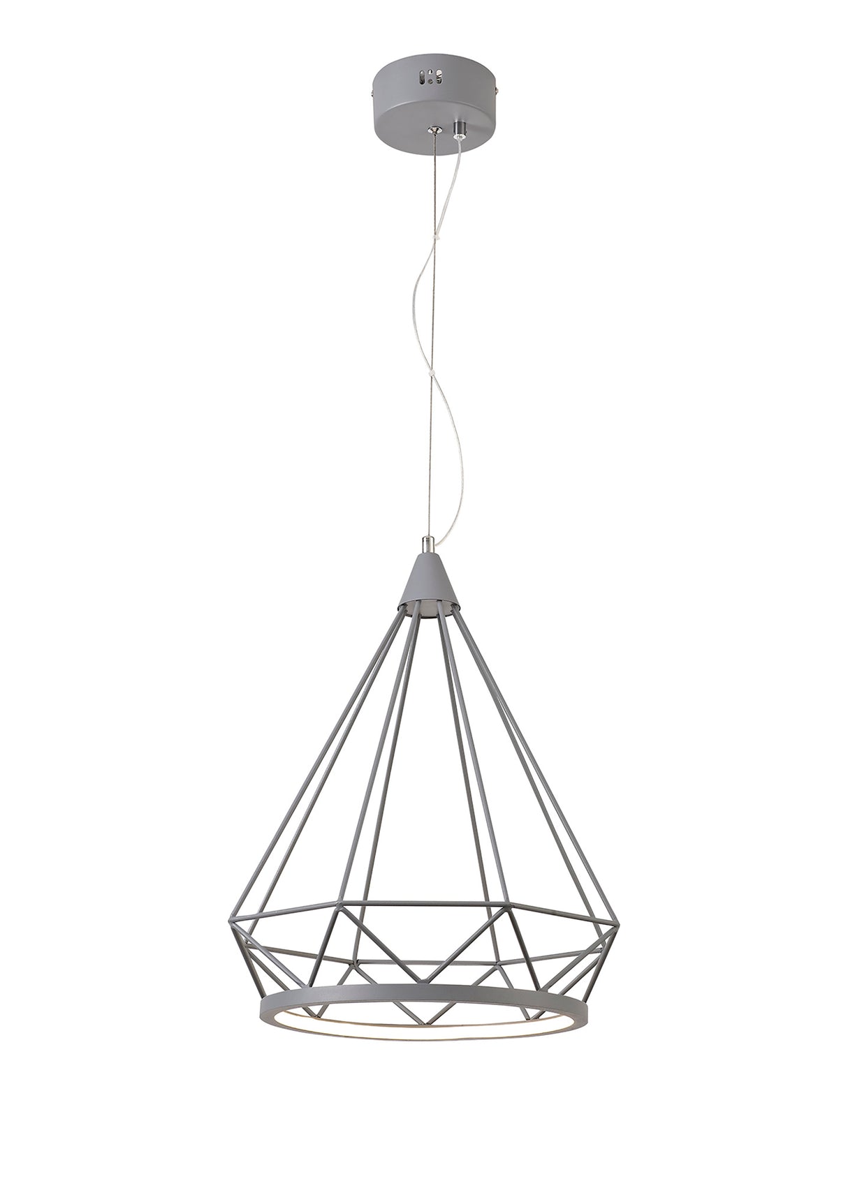 Greenwood Large Diamond Pendant, 1 x 10W LED, 3700K, Matt Grey, 3yrs Warranty