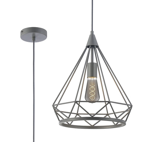 Greenwood Large Diamond Pendant, 1 x E27, Matt Grey