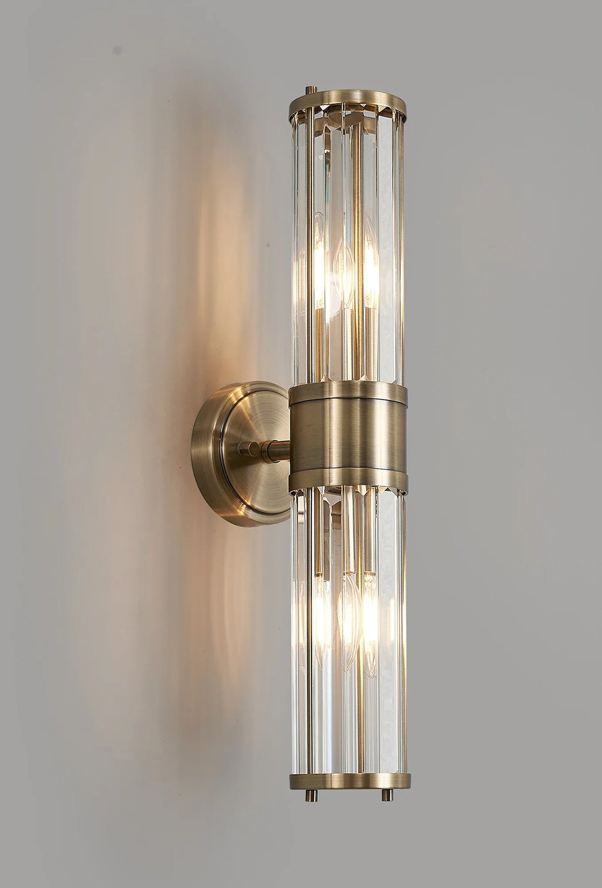 Mundie 2 Light Crystal Wall Up & Down, E14, IP44, Antique Brass/Clear Crystal