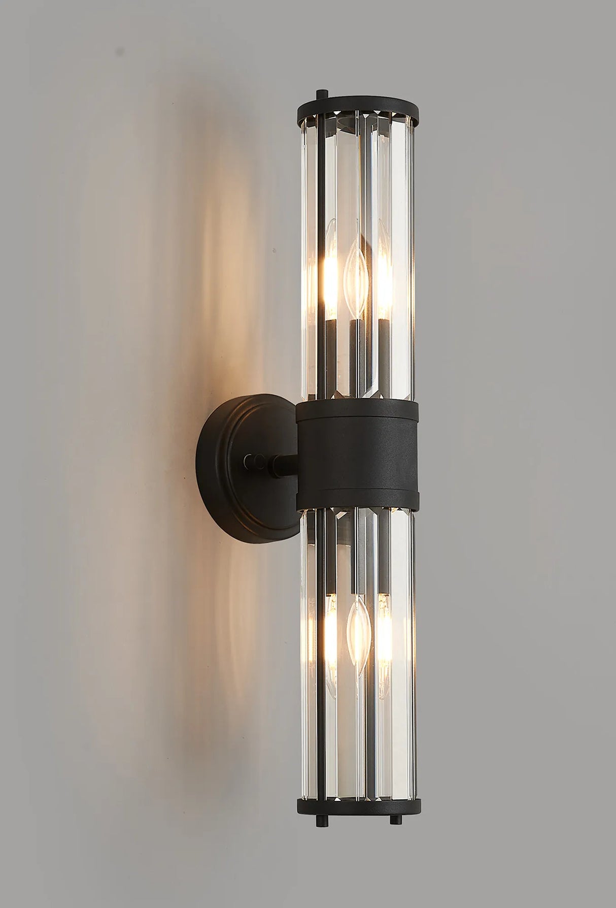 Mundie 2 Light Crystal Wall Up & Down, E14, IP44, Satin Black/Clear Crystal