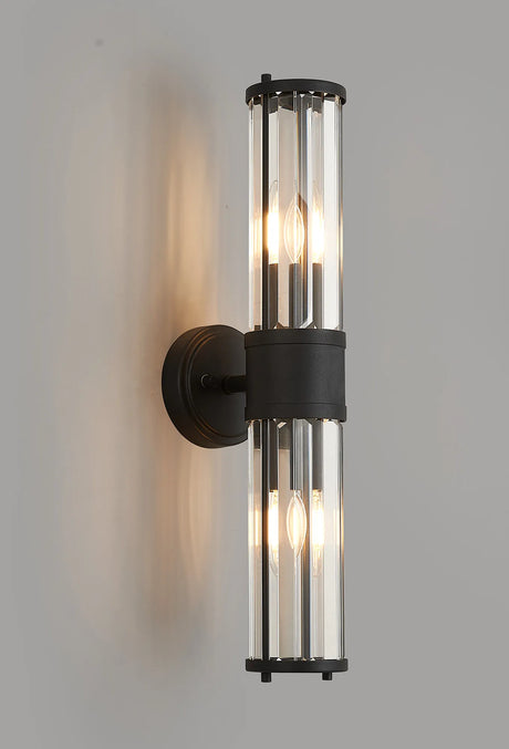 Mundie 2 Light Crystal Wall Up & Down, E14, IP44, Satin Black/Clear Crystal