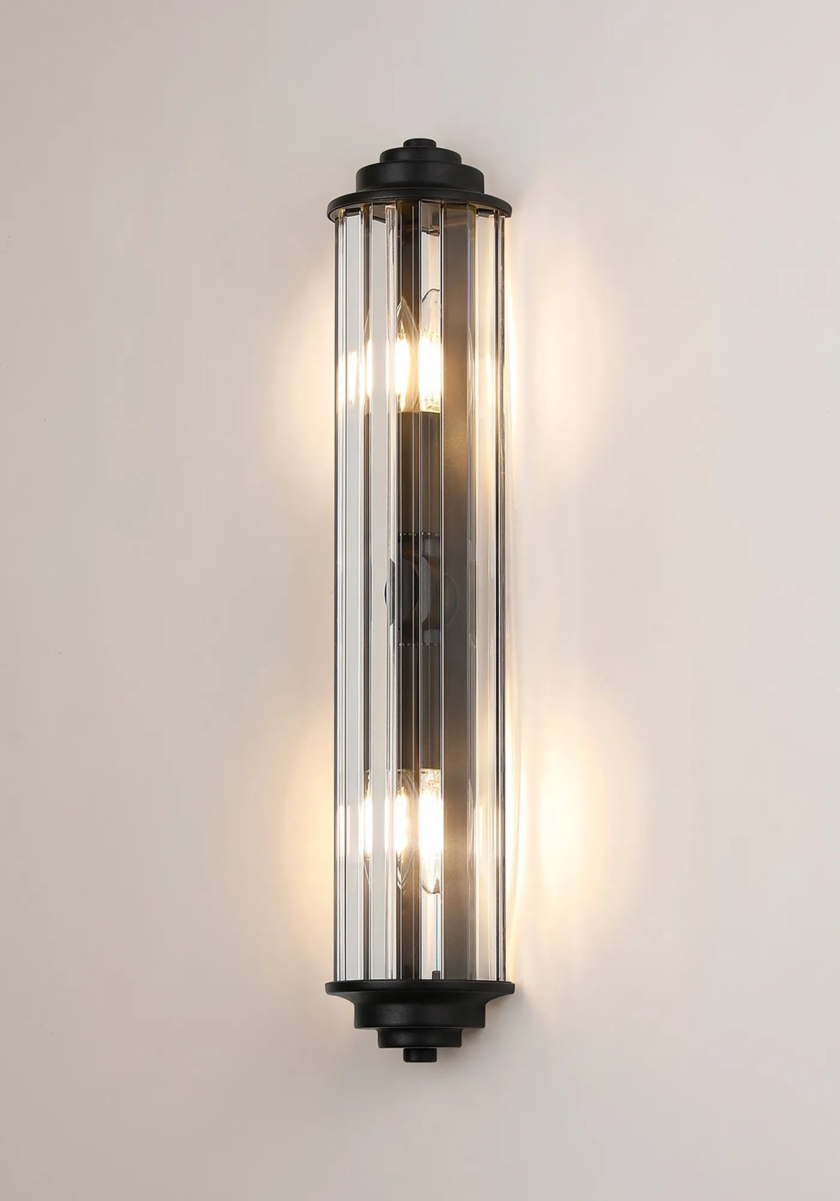 Mundie 2 Light Crystal Wall, E14, IP44, Satin Black/Clear Crystal