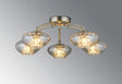 Greaves Flush Ceiling Light, 5 x G9, Antique Brass/Cognac Glass/Clear Crystal