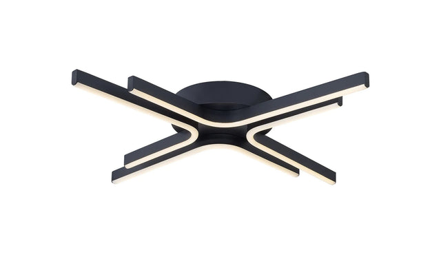 Haper 4 Arm Flush Ceiling, 40W LED, Remote Control Dimmable & CCT Tuneable White 3000K-6000K, Sand Black