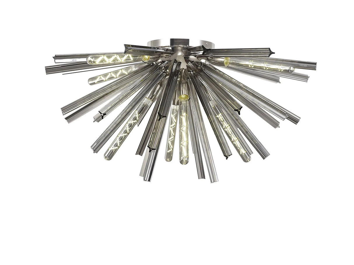 Harris 8 x E27, Semi Flush Polished Nickel/Smoke Glass