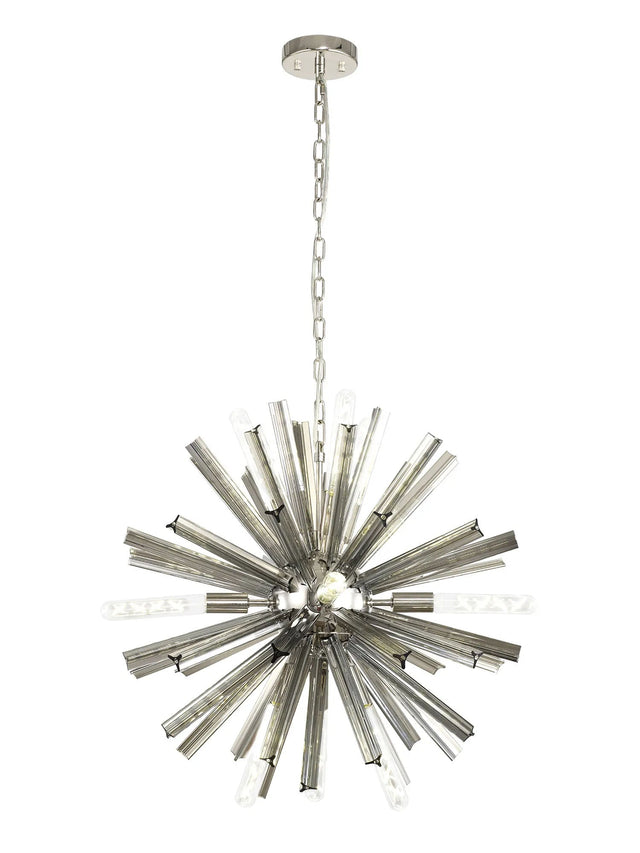 Harris 10 x E14, Round Pendant Polished Nickel/Smoke Glass
