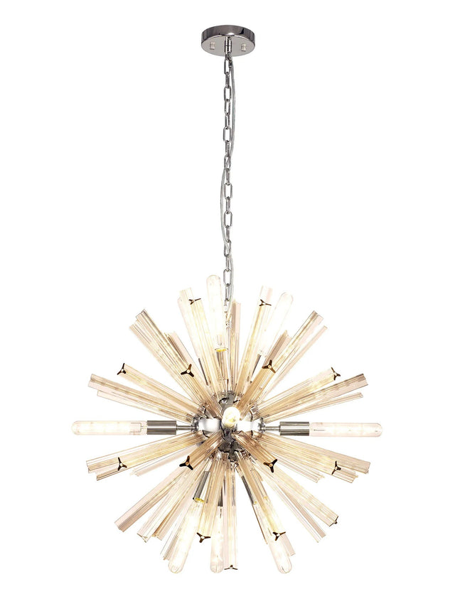 Harris 10 x E14, Round Pendant Polished Nickel/Champagne Gold Glass