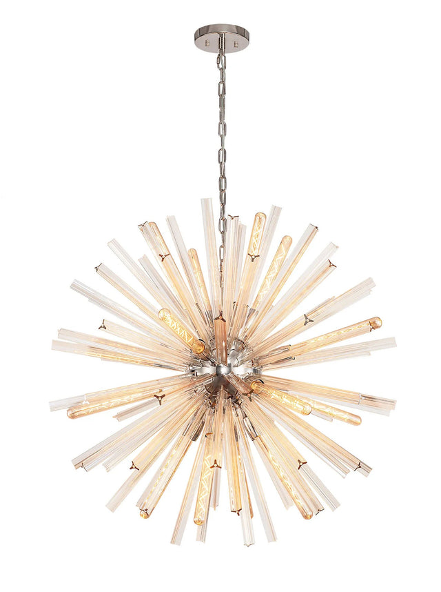 Harris 16 x E27, Round Pendant Polished Nickel/Champagne Gold Glass