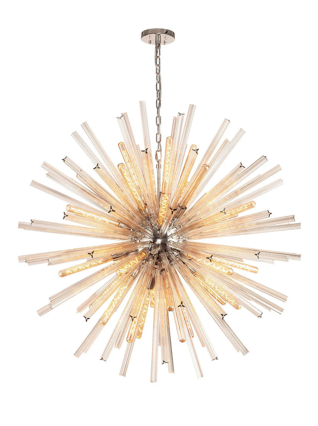 Harris 32 x E27, Round Pendant Polished Nickel/Champagne Glass