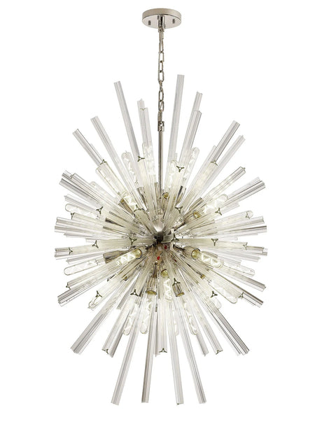 Harris 32 x E27, Vertical Oval Pendant Polished Nickel/Clear Glass