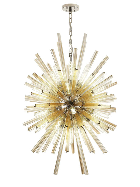 Harris 32 x E27, Vertical Oval Pendant Polished Nickel/Champagne Glass