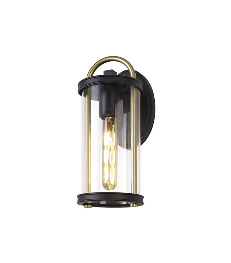 Hawke Small Wall Lamp, 1 x E27, Black & Gold/Clear Glass, IP54