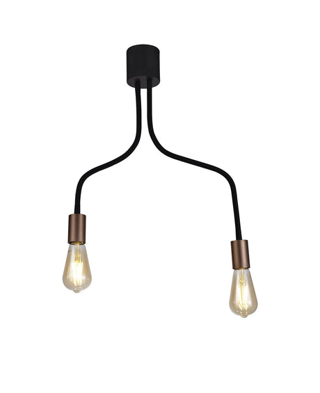 Hawkes Flexible Ceiling 2 x E27, Satin Black/Brushed Copper