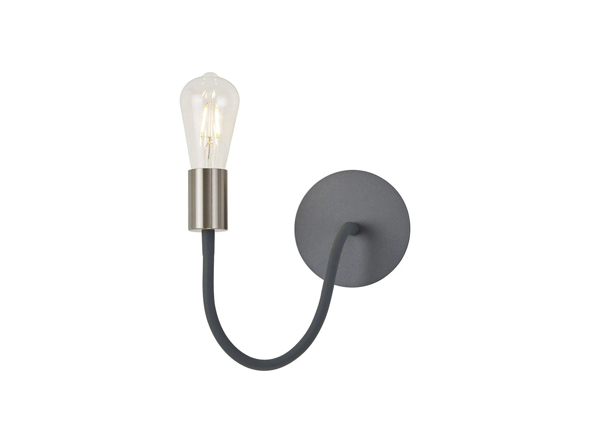 Hawkes Flexible Switched Wall Lamp, 1 x E27 Dark Grey/Satin Nickel
