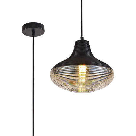 Herd Single Vase Pendant 1 x E27, Black/Amber Glass
