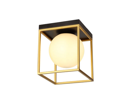 Heslop Square Ceiling Flush, 1 x E14, Matt Black/Painted Gold