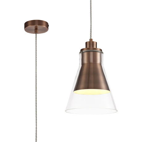 Hindmarch Pendant, 1 x E27, Antique Copper/Clear Glass