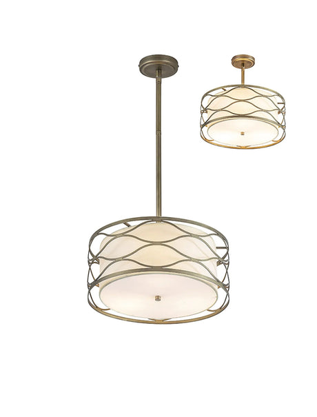 Hinnegan Pendant/Convertible To Semi Flush 3 x E14 Aged Gold/Cream Fabric Shade