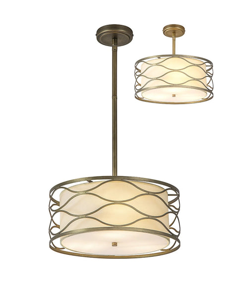 Hinnegan Pendant/Convertible To Semi Flush 5 x E14 Aged Gold/Cream Fabric Shade