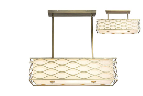 Hinnegan Rectangle Pendant/Convertible To Semi Flush 5 x E14 Aged Gold/Cream Fabric Shade