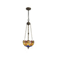 Hinnigan 3 Light Uplighter Pendant E27 With 30cm Tiffany Shade, Blue/Orange/Crystal/Aged Antique Brass