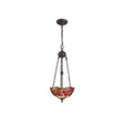 Hinnigan 2 Light Uplighter Pendant E27 With 30cm Tiffany Shade, Purple/Pink/Crystal/Aged Antique Brass