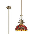 Hinnigan 1 Light Pendant E27 With 30cm Tiffany Shade, Antique Brass/Purple/Pink/Crystal