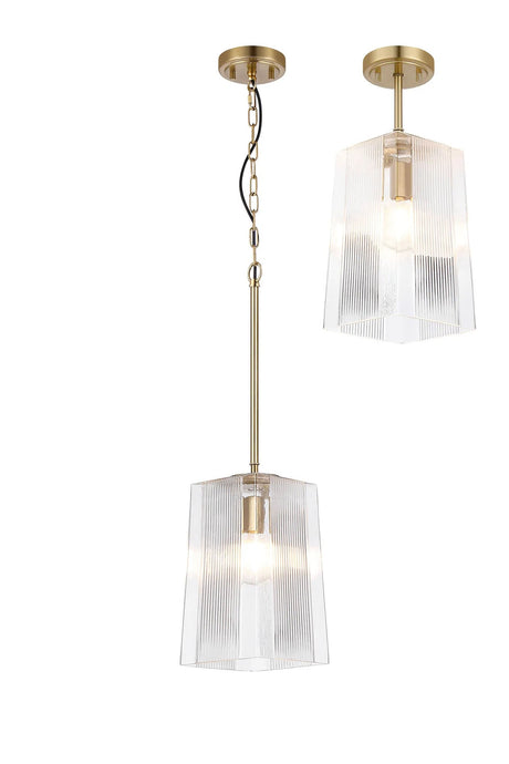 Hitchens Gold Pendant/Semi Flush/Semi Flush 1 x E27 With Square Ribbed Glass (C)