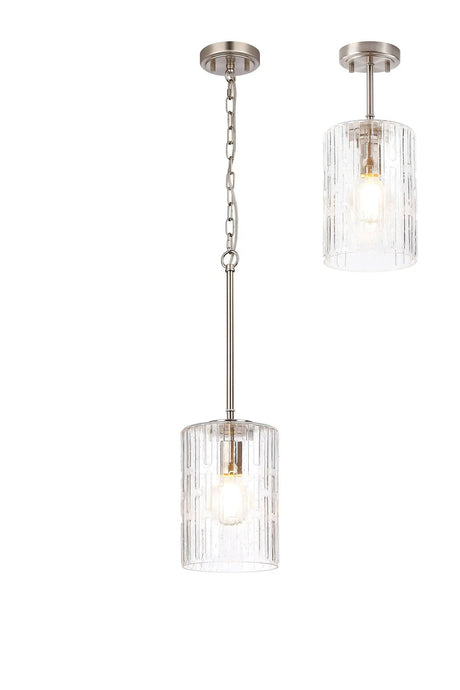 Hitchens Satin Nickel Pendant/Semi Flush/Semi Flush 1 x E27 With Cylinder Ribbed Glass (A)
