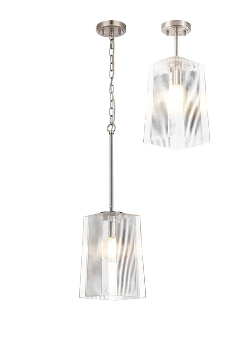 Hitchens Satin Nickel Pendant/Semi Flush/Semi Flush 1 x E27 With Square Ribbed Glass (C)
