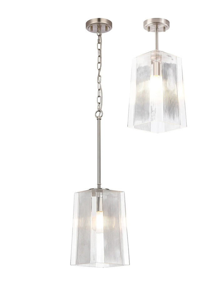Hitchens Satin Nickel Pendant/Semi Flush/Semi Flush 1 x E27 With Square Ribbed Glass (C)