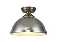 Holloway 1 Light Flush Ceiling E27 With Round 31cm Metal Shade Antique Brass/Polished Nickel/Frosted White