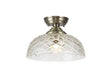 Holloway 1 Light Flush Ceiling E27 With Flat Round 30cm Patterned Glass Shade Antique Brass/Clear