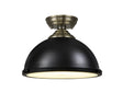 Holloway 1 Light Flush Ceiling E27 With Round 31cm Metal Shade Antique Brass/Matt Black/Frosted White