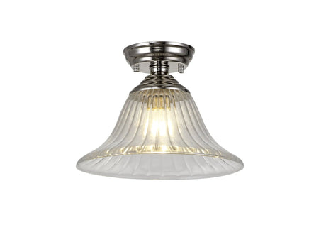 Holloway 1 Light Flush Ceiling E27 With Bell 30cm Glass Shade Polished Nickel/Clear
