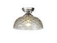 Holloway 1 Light Flush Ceiling E27 With Flat Round 30cm Patterned Glass Shade Polished Nickel/Clear