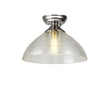 Holloway 1 Light Flush Ceiling E27 With Round 33.5cm Prismatic Effect Glass Shade Polished Nickel/Clear