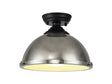Holloway 1 Light Flush Ceiling E27 With Round 31cm Metal Shade Matt Black/Polished Nickel/Frosted White
