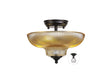 Holloway 2 Light Semi Flush Ceiling E27 With Round 30cm Glass Shade Matt Black/Amber