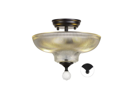 Holloway 2 Light Semi Flush Ceiling E27 With Round 30cm Glass Shade Matt Black/Clear