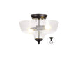 Holloway 2 Light Semi Flush Ceiling E27 With Flat Round 30cm Glass Shade Matt Black/Clear