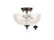 Holloway 2 Light Semi Flush Ceiling E27 With Flat Round 30cm Patterned Glass Shade Matt Black/Clear